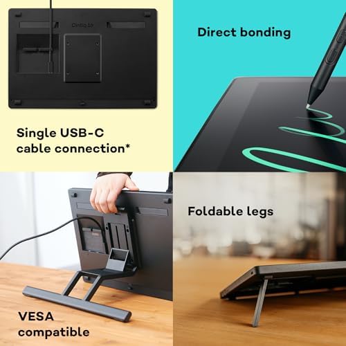 The back and side ports of the Wacom Cintiq 16 showing the streamlined USB-C connectivity and the slim bezel design.