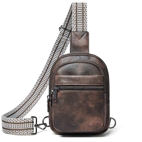 LATMAP 3L SMALL Sling Bag Fanny Packs For Women Men Mini Crossbody Chest Belt Travel Bag Purse Handbag Faux Leather Fashion Cute Coffee Color