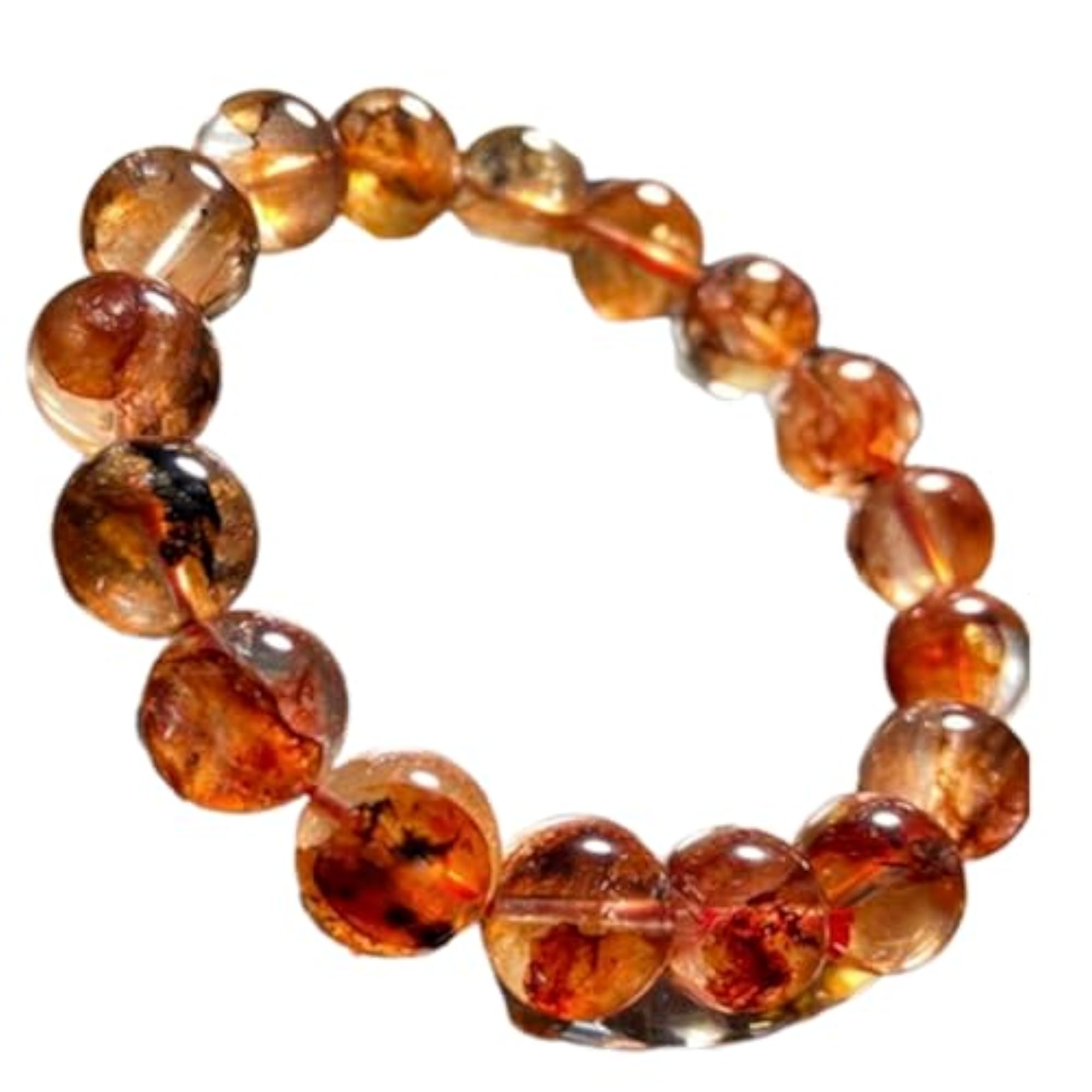 Unisex Natural Fire Quartz 12mm Round Bead Stretchable Bracelet