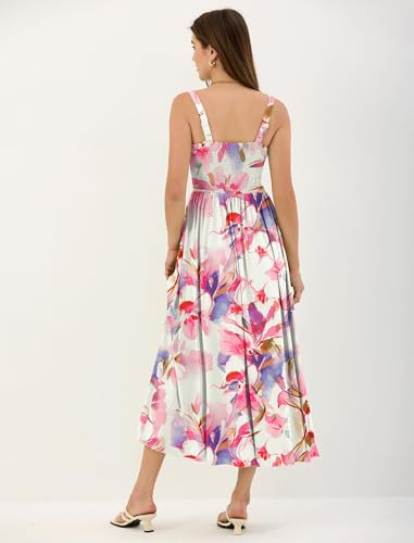 ZAFUL Wedding Guest Dresses for Women Floral Corset Midi Dresses 2026 Flowy Summer Sundress with Pockets Pink Floral XL — view 3