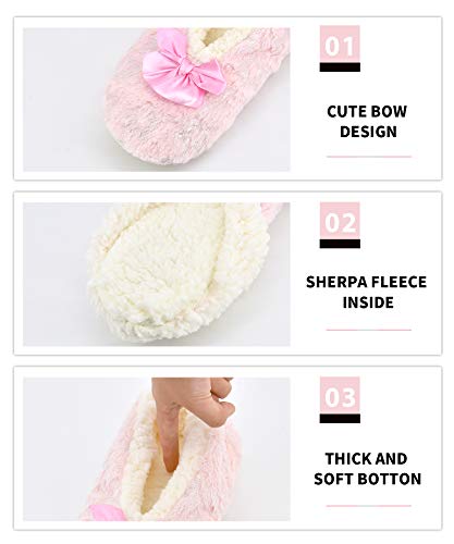 Image of DICUIRD Womens Cozy&Warm Soft Sole Slipper Socks with Grippers-Girls Teddy Fleece Indoor Slipper with Non-skid Bottoms