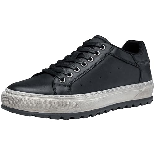 Jousen Men's Shoes Leather Casual Dress Sneakers with Vintage-Distressed-Sole