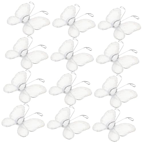 OSALADI 50Pcs White Sheer Mesh Wired Glitter Butterflies for Wedding Decorations Craft Projects and Party Favors for DIY Crafts and Event Decor