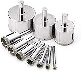 Diamond Drill Bits, TACKLIFE 6-50mm Glass Hole Saws, 10Pcs Glass and Tile Hollow Core Drill Bits Extractor Remover Tools for Glass, Ceramics, Porcelain, Ceramic Tile, Marble