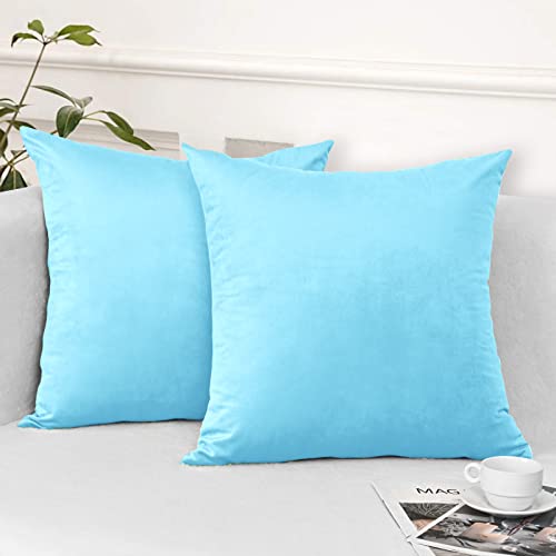 Yastouay 2 Pack Throw Pillow Covers, Baby Blue Decorative Pillow Covers, Solid Sofa Pillow Covers, Soft Velvet Pillow Case, Square Accent Cushion Covers For Sofa Couch Bed Chair, 18 X 18 Inches #TOP7