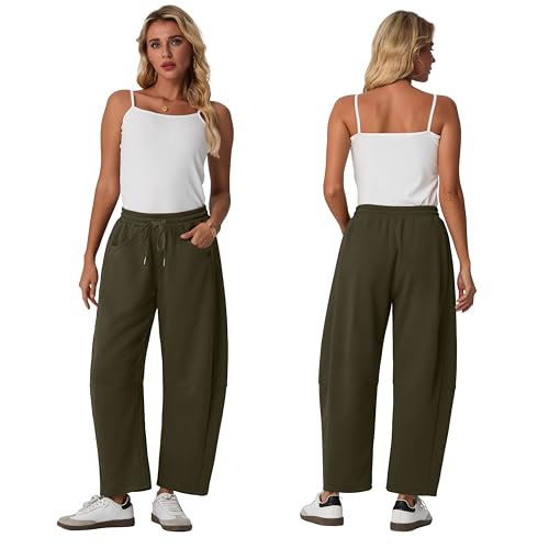Lepunuo Barrel Sweatpants Women Casual Baggy Elastic Waisted Pants Wide Leg Gym Trousers with Pockets