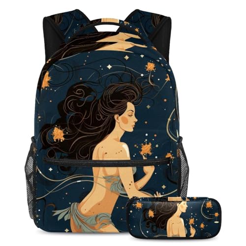 Cartable Vierge 61 avec trousse pour étudiant : grand sac à dos imprimé