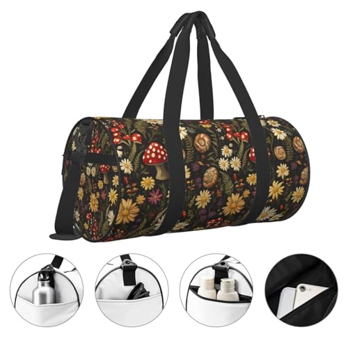 Vintage Mushroom Plant Print Travel Duffle Bag, Sports Gym Bags for Women Men, Carry On Weekender Overnight Personal Item Travel Bags3
