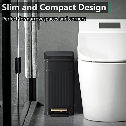 Image of CEROELDA Small Bathroom Trash Can with Lid-6L /1.6 Gal-Soft Close Lid-Black