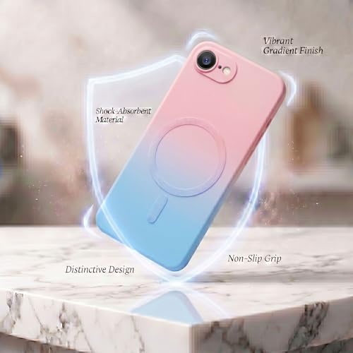 Image of amazon basics Gradient Mag-Safe Case for iPhone 16E | Soft Silicone Shockproof Cover with Camera Protection | Slim Lightweight Design | Smooth Touch & Durable - Pink & Blue