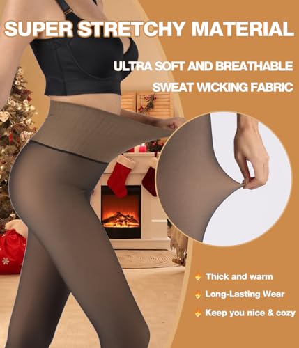 MERYLURE High Waist Fleece Lined Tights Women Skin Tone, Fake Translucent Winter Warm Pantyhose Thick Thermal Leggings3