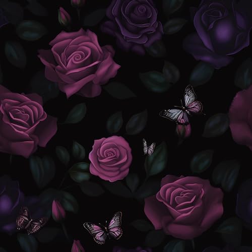 Laatse Large Rose Peel and Stick Wallpaper 17.5" x 393",Dark Purple