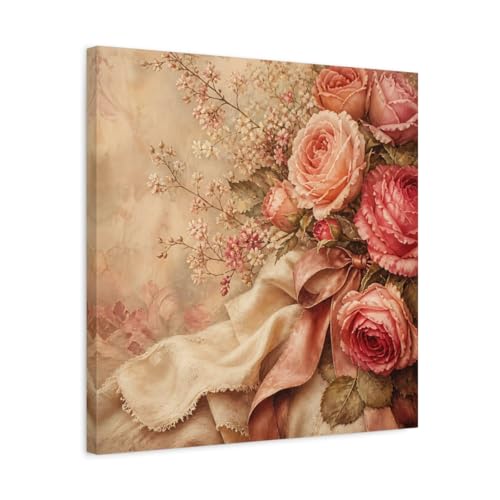 Tableau fleurs vintage roses pour habiller un mur de chambre vide