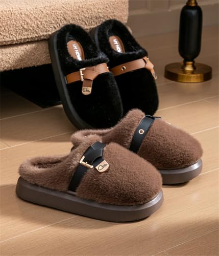 Rungion Womens Trendy Fluffy Plush House Slippers Cozy Indoor Outdoor Non-Slip Slipper Winter Warm Slide Shoes4