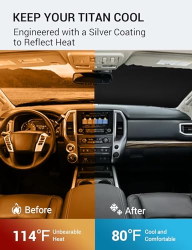 Image of Proadsy 2026 Upgrade Windshield Sun Shade Custom Fit 2020-2024 Nissan Titan Foldable Front Sunshade Protector Sun Visor Blocks UV Rays Keep Car Cooler