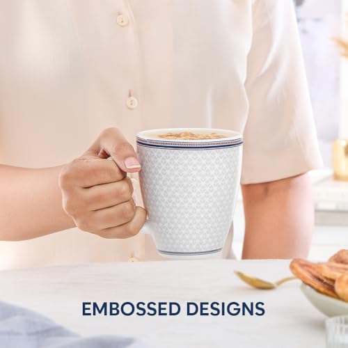 Image of Larah by BOROSIL 390ml x 2pc Opalware Starlight Tea /Coffee Mug Set, Microwave & Dishwasher Safe Embossed Design Crockery Ideal for Daily Use & Gifting