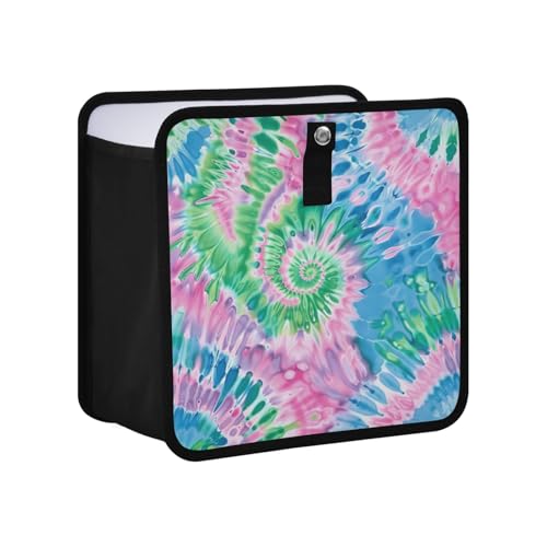 Image of Car Trash Can Organizer Bin with Adjustable Strap for Back Front Seat Console Waterproof Leakproof Collapsible Portable 11 Inch Tie Dye Blue Green Pink