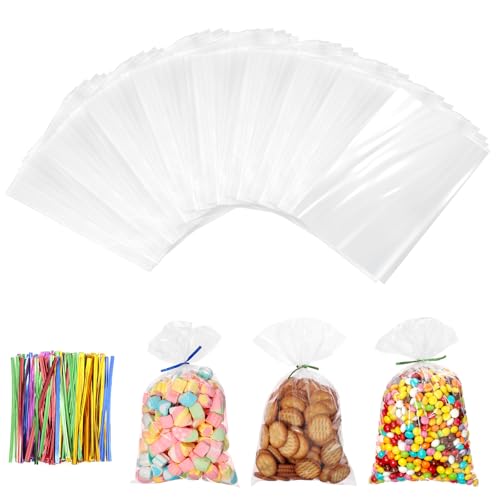 Cozary 200 Pezzi Sacchetti Trasparenti con Lacci, 15 x 10 cm Piccoli Sacchetti Cellophane Pellicola Bustine Alimenti, Sacchetti Caramelle Biscotti OPP Sac Regalo per Feste Compleanno dei Bambini