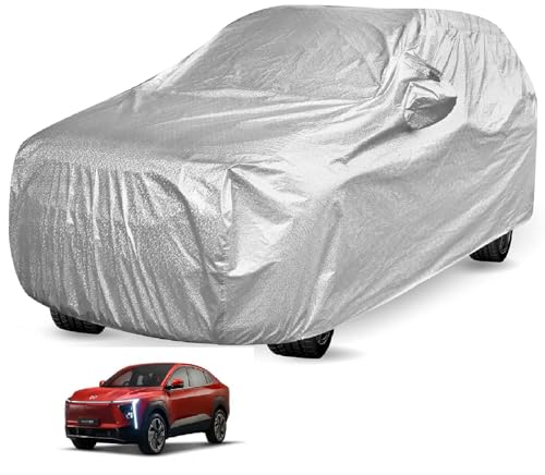 Image of Auto Hub Car Cover Compatible with Mahindra XEV 9e EV with Mirror Pocket, Soft Cotton Lining, XEV 9e EV Car Cover Waterproof - Metallic Silver