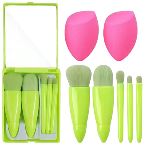 Image of Travel Makeup Brush Set - Mini Portable Cosmetic Brushes Kit for Face Eye Foundation, For Eyeshadow And Easy Blending - Compact Beauty Tools (Green, 7 Piece Set)