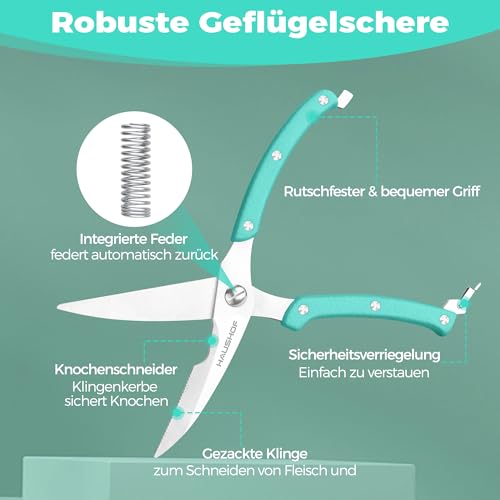 HAUSHOF Geflügelschere 255 mm, robuste scharfe Küchenschere aus Edelstahl, Fleischschere für Fleisch, Huhn, Fisch, Knochen, Gemüse – Ansicht 3