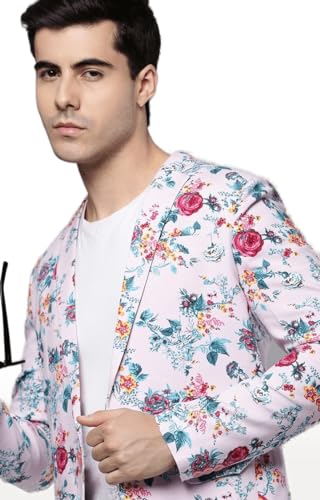 Image of SHOWOFFFF Men Printed Front-Open Casual Blazer | Notched Lapel Full Sleeves Cotton Blazer for Mens | Slim Fit Regular Length Blazer for Men's