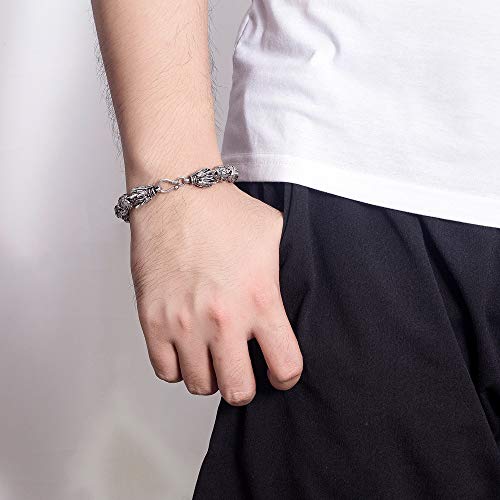 Dankadi Vintage Men Silver Jewelry Bracelet Creative 925 Sterling Silver Dragon Bracelet 11Mm 7 "8" 9 "10" Bead Chain Solid Thai Silver Bracelet Accessories (8) #TOP4