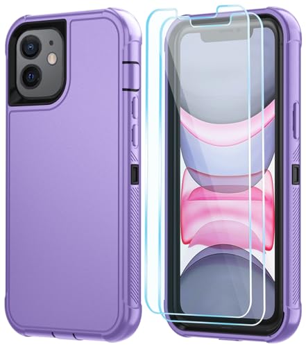 Image of SunStory Compatible with iPhone 11 Case with HD Screen Protector, 3-Layer Heavy Duty Full-Body Cover,3 in 1 Hybrid Protective Case for iPhone 11 6.1 inch,Violet