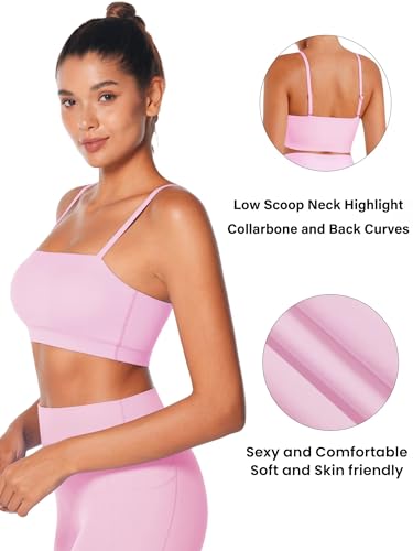 Image of Sunzel Adjustable Straps Sports Bra Padded Yoga Crop Top Light Support | Buttery Soft, Wireless, Adjustable Spaghetti Straps, Removable Pads, Bandeau Bra with Straps, Workout Gym Daily Wear