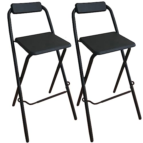 背もたれ付き折りたたみカウンターチェア (60/65/70cm) キッチンカウンター高さの朝食ハイチェア 屋内ガーデンパーティー旅行用ポータブル折りたたみスツールチェア (Color : Black 2PCS, Size : 65cm(26inch))