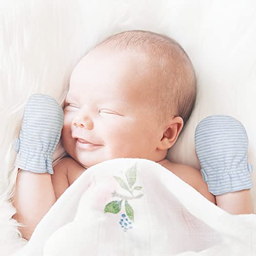 Image of Newborn Baby No Scratch Mittens Stay On, 100% Cotton Breathable, Adjustable Infant Gloves for Baby Boys Girls Mittens