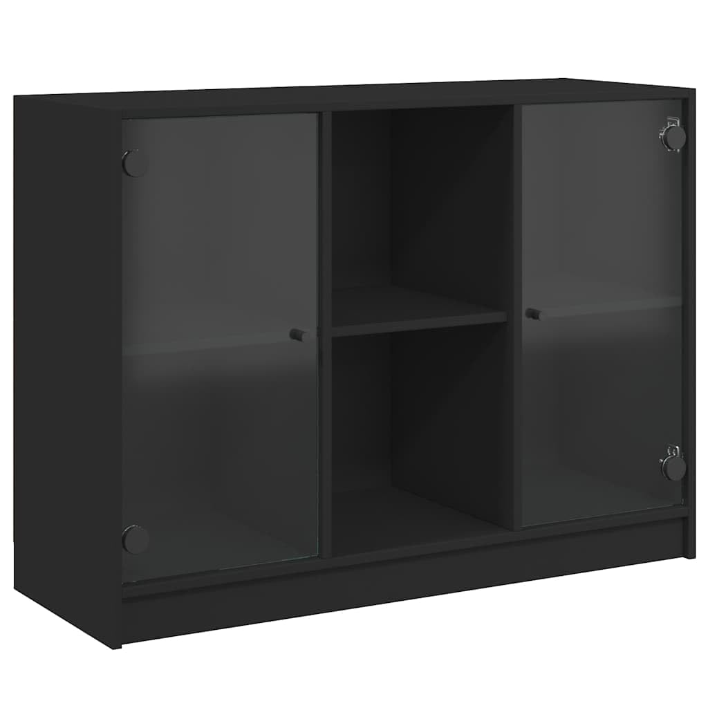 Fengshui Kredens czarny 102 x 37 x 75,5 cm materiał drewnopochodny | Miejsce do przechowywania książek, czasopism, dokumentów, stabilna płyta górna, czarne uchwyty, z uchwytem ściennym