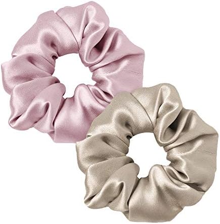 LILYSILK Silk Hair Scrunchies for Frizz Prevention, 100% Mulberry Silk Hair Ties for Breakage Prevention, Elastic ponytail Holders(1 Black+1 Coffee)