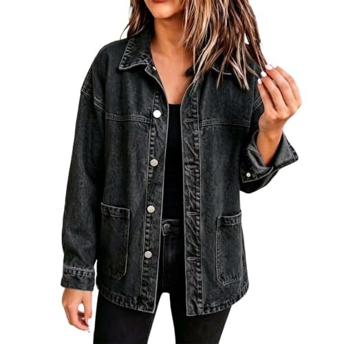 Oversized Denim Jacket Women Casual Long Sleeve Button Down Jean Coat - image 1