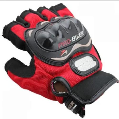 Image of Leosportz Riding Gloves for Men Bike Riders - Special Tactical Gloves with Rubber Knuckle Punch | Non-Slip Half Finger with Firm Padding Motorcycle Gloves (XL, Red)