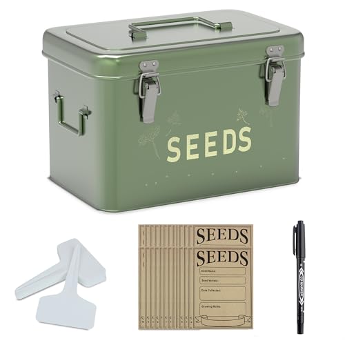Orionstar Seed Storage Organizer, Metal Seed Saving Box with Lid,