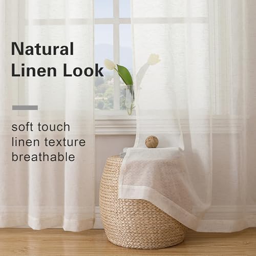 Image of Simplebrand Natural Linen Textured Sheer Curtains 72 inches Long 2 Panels, Rod Pocket Solid Color Window Sheer Curtain Panels, Elegant Curtains & Drapes for Living Room, Bedroom (40 inch W x 72 inch L)