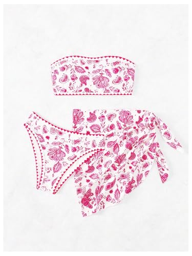 Milumia Women's 3 Piece Swimsuit Floral Print Bandeau Bikini Swimwear with Cover Ups3