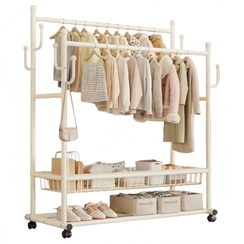 KUBERAS �n���K�[���b�N �t���A�^�C�v �X�^���h�� �Q���p �ƒ�p 2�i�� �ړ��\ �L���X�^�[�t�� �o���R�j�[ ��e�� ���@�\ �R�[�g�n���K�[ (�N���[���z���C�g,120cm)