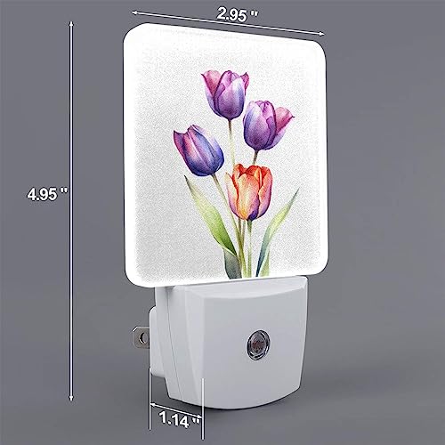 Image of White and Black Cats Kitten Night Light 2-Pack, LED Plug-in Auto Sensor Floral Nightlights Set of 2 for Bedroom Bathroom Stairs