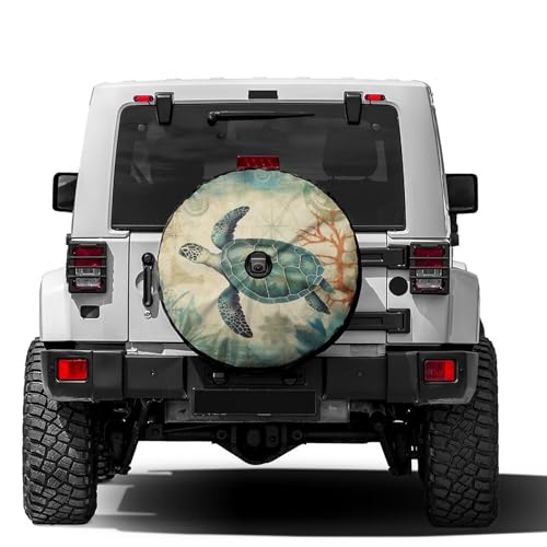 Image of Delerain Spare Tire Cover with Backup Camera Hole Sea Turtle Wheel Covers Waterproof Dust-Proof UV Sun Universal Fit for RV Trailer RV SUV Truck (18 Inch for Diameter 32 inch-34 inch)
