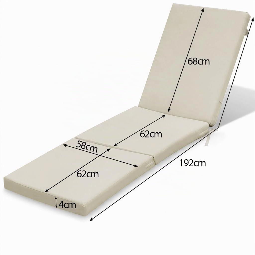Ferocity Cuscino per lettino da giardino 192x58x4 cm pieghevole | Cuscino per lettino a rotelle resistente alle intemperie e lavabile con fodera rimovibile | Modello BEIGE [145]