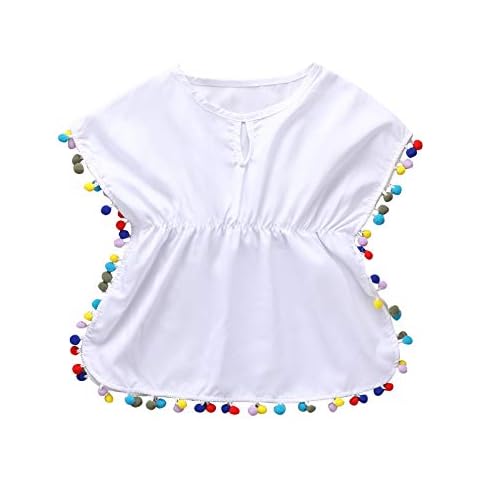 GNMKILUS 6 Monate bis 5 Jahre Kleinkind Kind Baby Mädchen Schwimmen Cover Up Bunte Quaste Sonnenkleid Bommel Strand Bademode Cover Ups Sommer Kleidung, weiß, 1-2 Jahre Cover