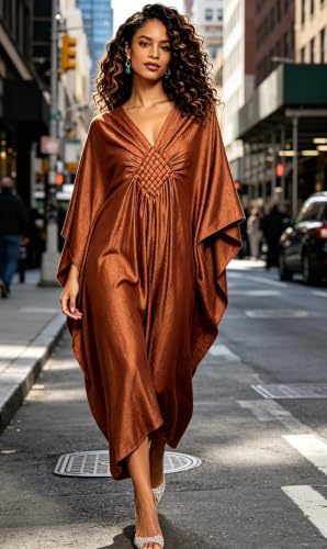 Image of RanRui Caftans for Women Solid Color Chiffon Plus Size Kaftan Dresses Beach Cover Up V Neck Batwing Sleeve Caftans Loungewear