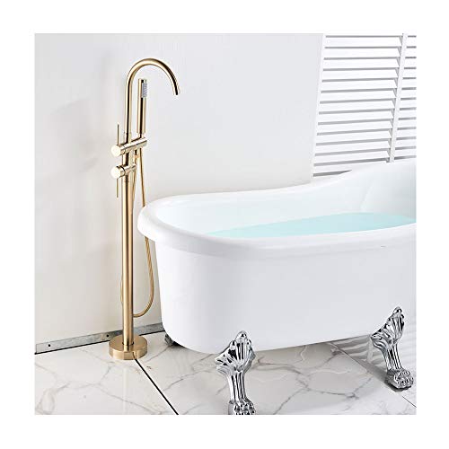 Yotat Freestctub Faucet Latón de llenado de llenado de bañera de latón Multifuncional Toques de Ducha de baño de Doble manija con Ducha de Mano, con Agua fría y Caliente, Oro (Negro)