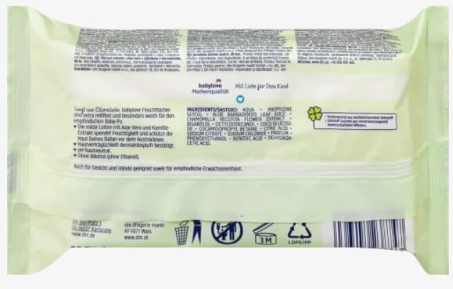 babylove Vorteils Pack Feuchttücher 12 x 80 Stück, 960 Stück Aloe Vera & Kamille