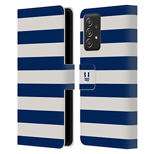 Étui en cuir Galaxy A52 haut de gamme à rayures bleu blanc Head Case Designs