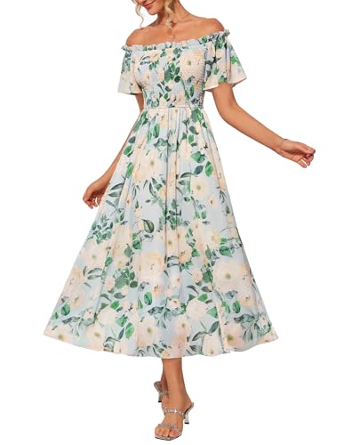 GRACE KARIN Women's 2025 Summer Floral Smocked Off Shoulder Flowy...