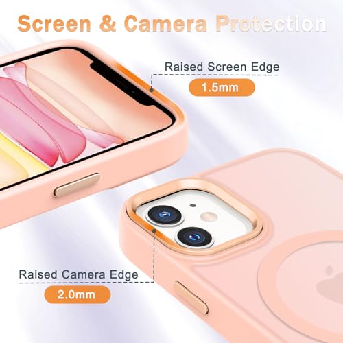 Image of YENAPOON for iPhone 12 Pro /iPhone 12 Case, Matte Magnetic Case, Pink | Fit for Magsafe, Screen Protector Included, Matte Translucent Frosted Slim Shockproof Protective Phone Cover
