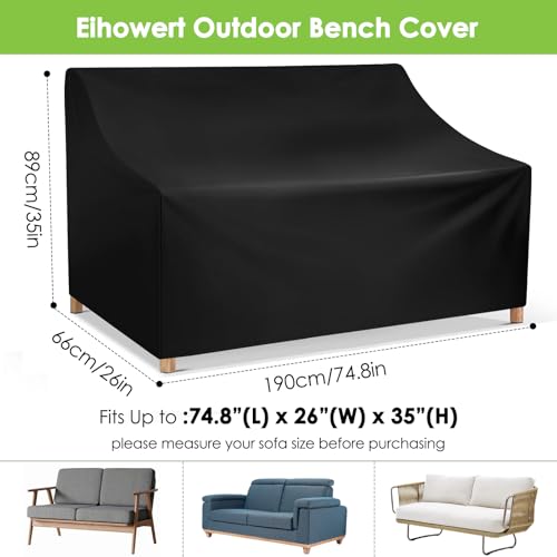 Patio Sofa Covers 3-Seat Outdoor Patio Furniture Covers Waterproof Winter Loveseat Covers for Outdoor Furniture Durable Anti UV and No Tears 75"L x26"W x 35"H by Eihowert - Image 2